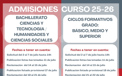 Atención a las fechas clave del proceso de admisión en Bachillerato y FP